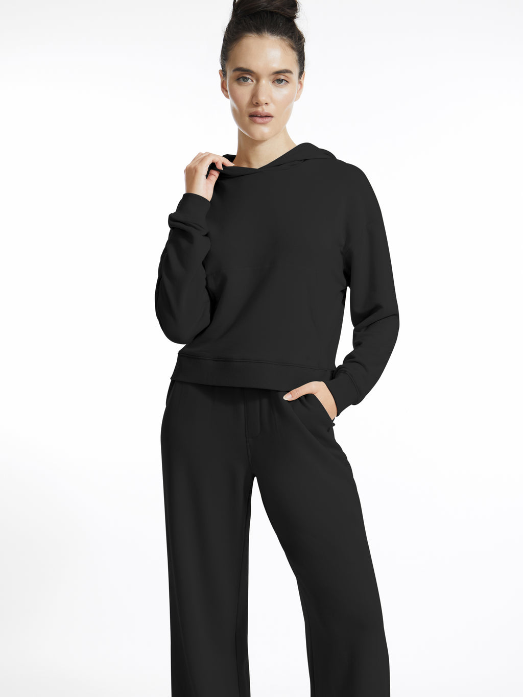 Long Sleeve Fleece Crop Pullover Hoodie