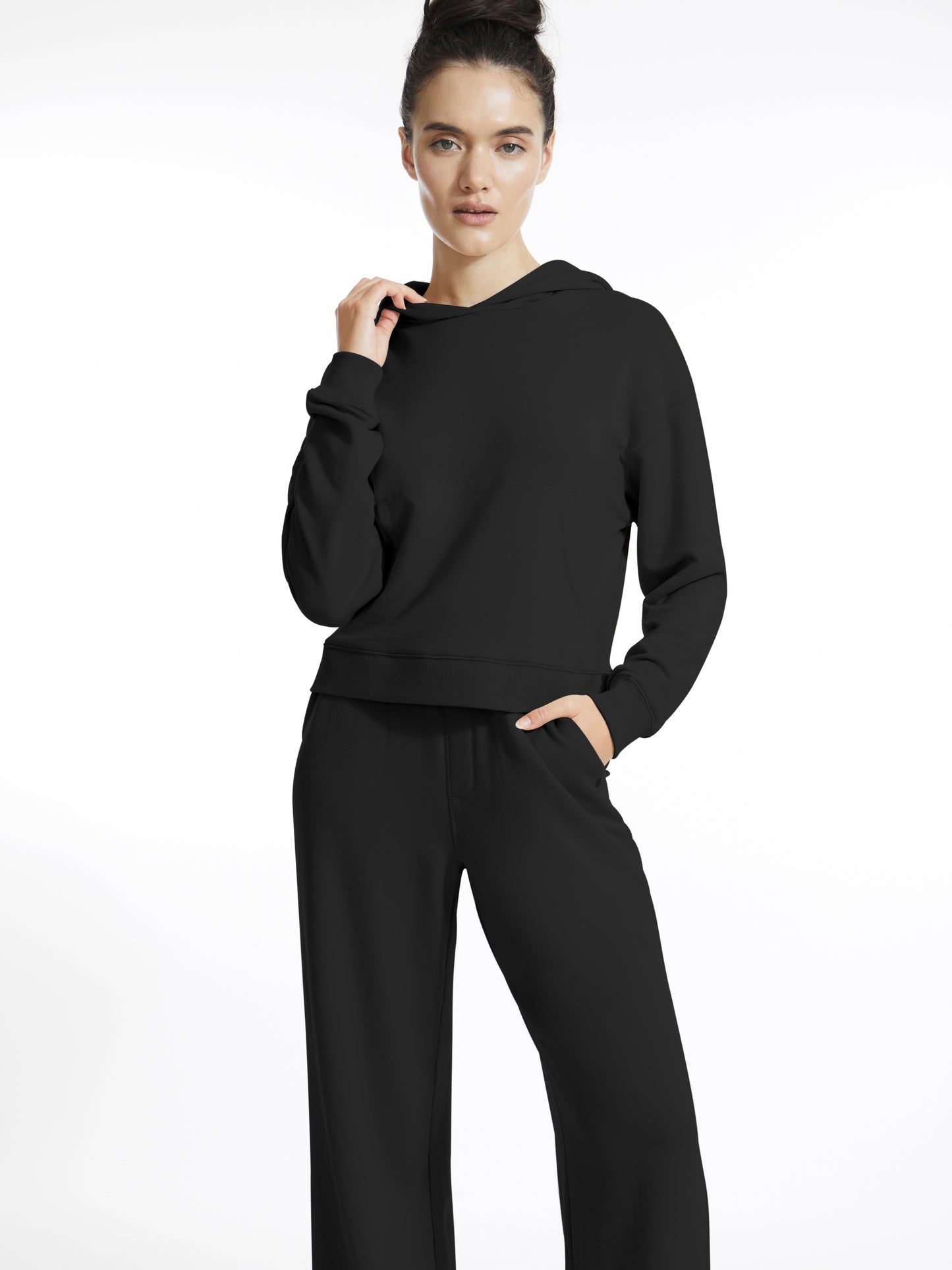 Long Sleeve Fleece Crop Pullover Hoodie