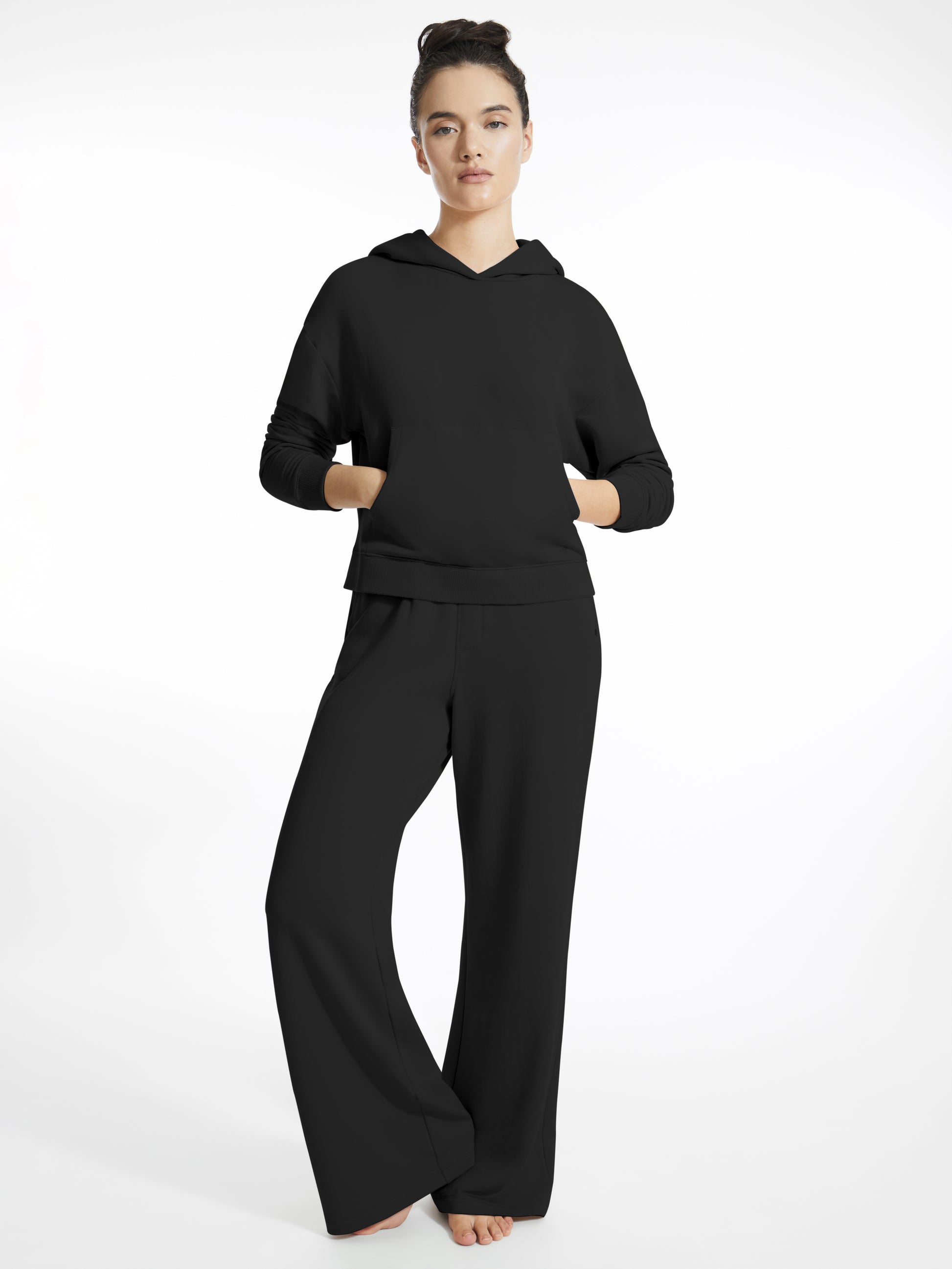 Long Sleeve Fleece Crop Pullover Hoodie